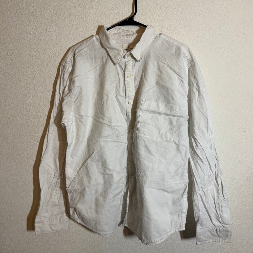 Mutual‎ Weave Mens XL White Long Sleeve Button Down Shirt Cotton Textured Casual